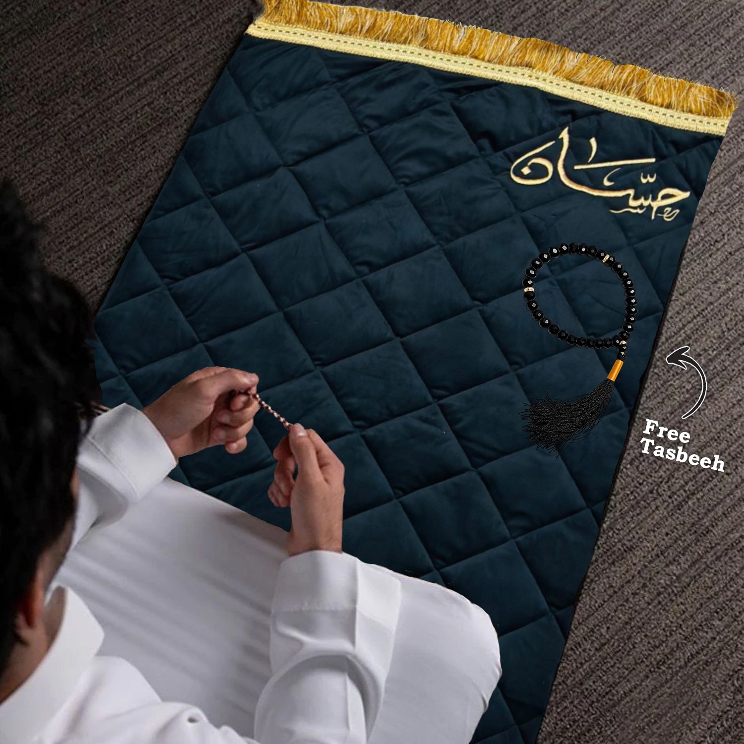 Adult Arabic Calligraphy Prayer Mat/Janamaz